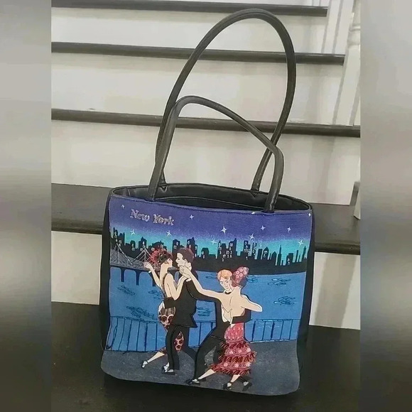 Frankie & Johnnie Vintage New York Handbag Dancing Skyline NYC Tote Beaded Roomy - Picture 1 of 7
